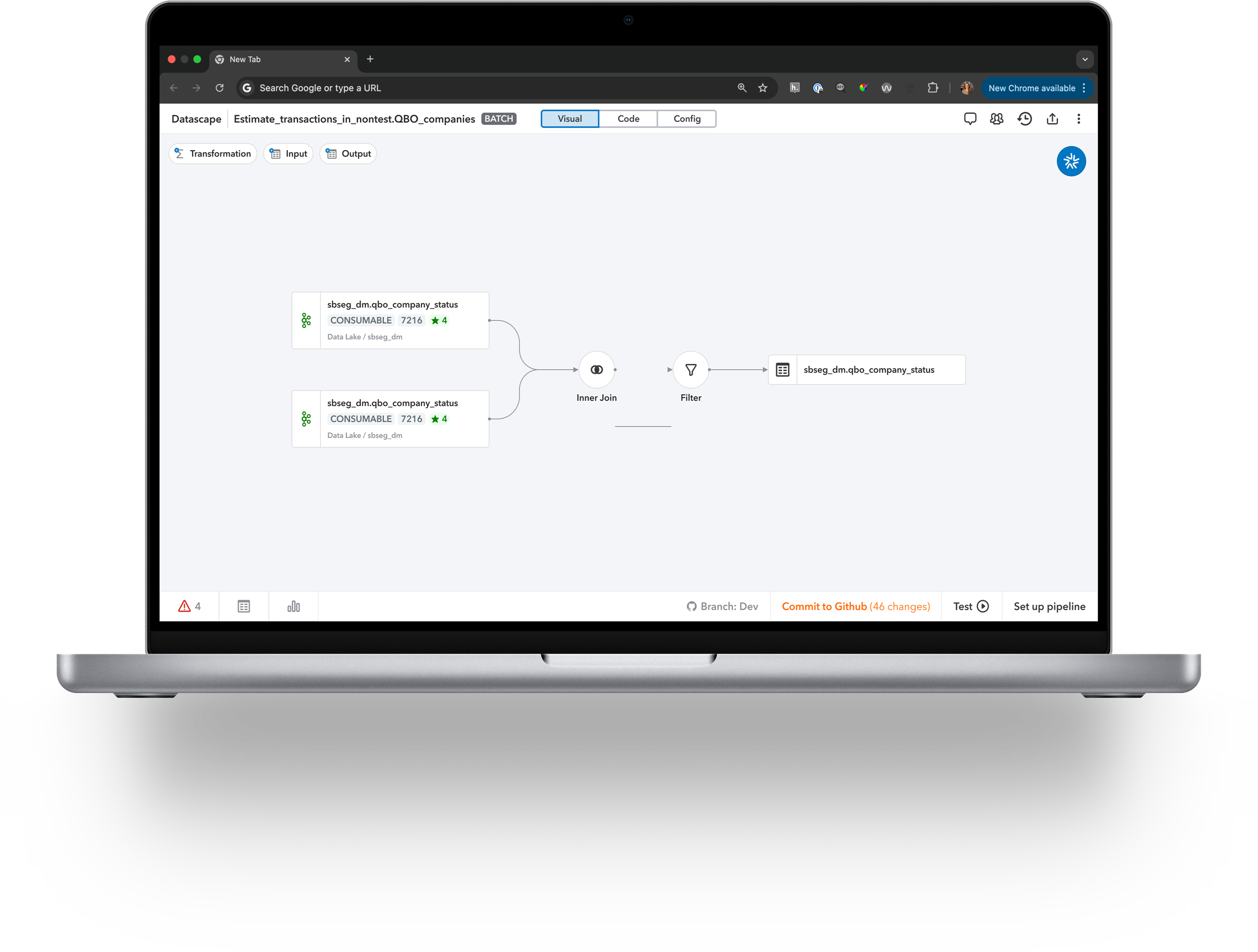 Datascape pipeline editor on a laptop